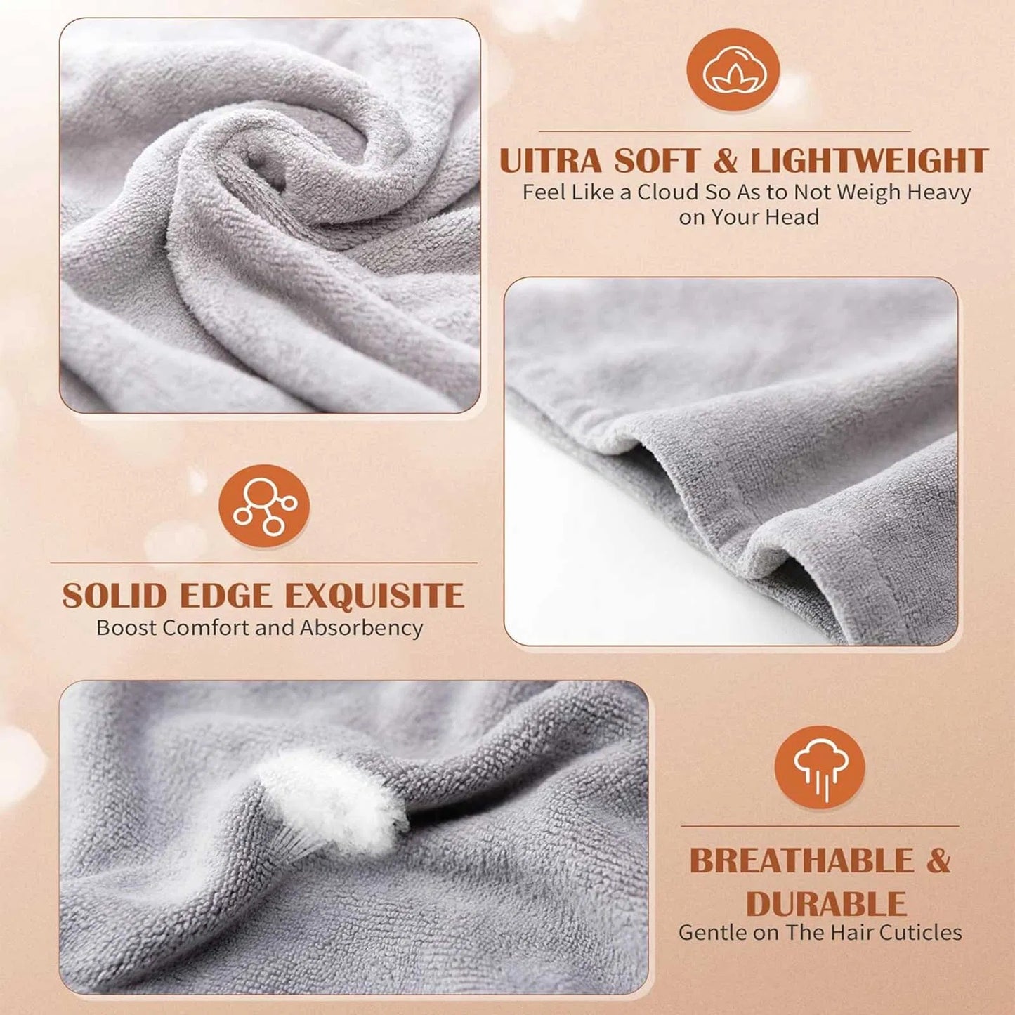 Women 3 PC Microfiber Hair Towel Wrap Ultra Absorbent Hair Turbans For Curly, Long & Thick Hair Blue,Grey,Pink