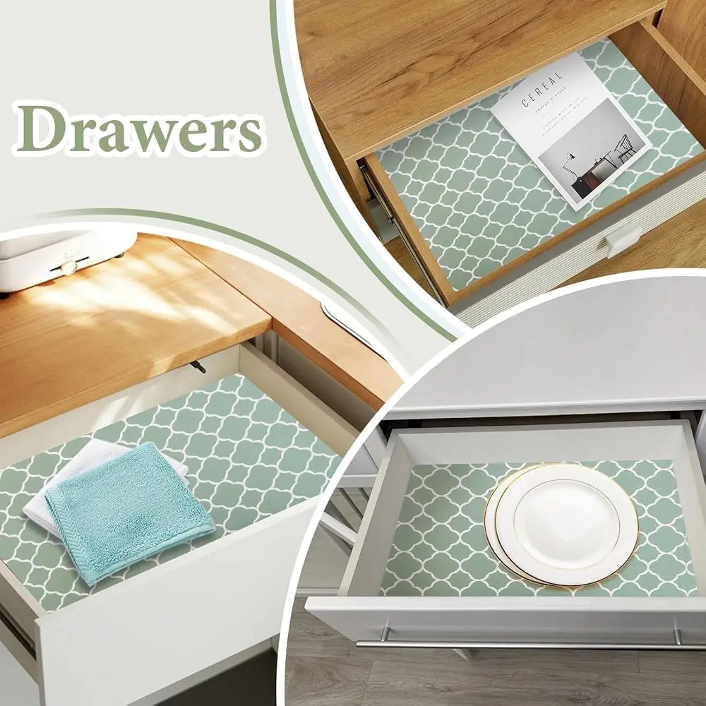 Shelf Liners For Kitchen Cabinets Non Adhesive Drawer Liner 12In X 20Ft Light Green Quatrefoil Thickened Shelf Liner Strong
